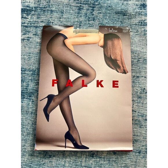 New! Falke Pale Khaki Geometric Patterned Fashion Tights Small - Picture 1 of 5